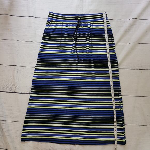 T By Talbots Size MP Striped Maxi Skirt Side Slit Lime Green Black Blue Casual - Picture 4 of 10